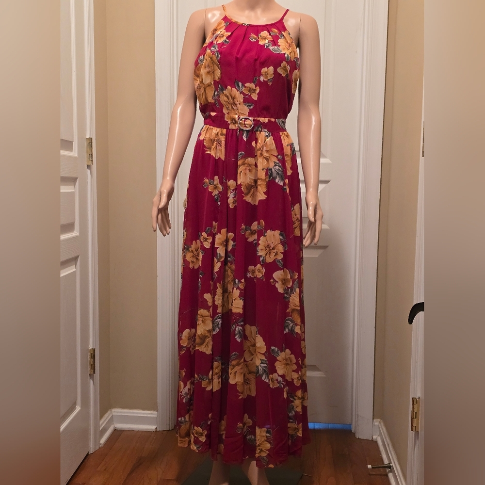 Elegant Floral Maxi Dress in Red and Yellow - Picture 2 of 7